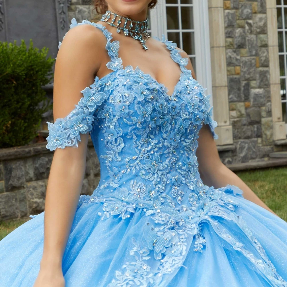 EVLAST Fairytale Blue Quinceanera Dress Ball Gown Crystal Beaded Appliques Butterflies Layered Sweet 16 Vestidos XV Años TQD122