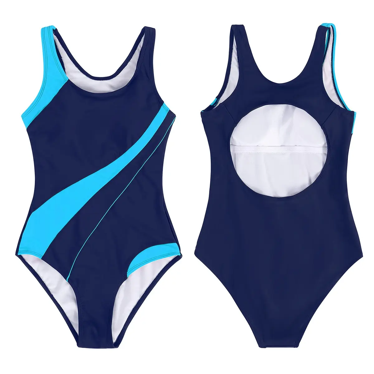 Women One Piece Swimsuit Sports Swimwear Beachwear Monokini Ladies Summer Beach Sexy Bikini Set Round Neck Bathing Suit