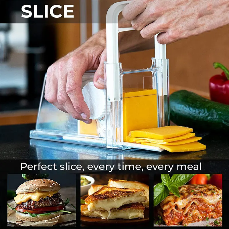Cheese Slicer 4 in 1 Cheese Cutter with Container 3 Metal Blades Kitchen Cheese Slicer Chopper Grater Butter Box Storage Container