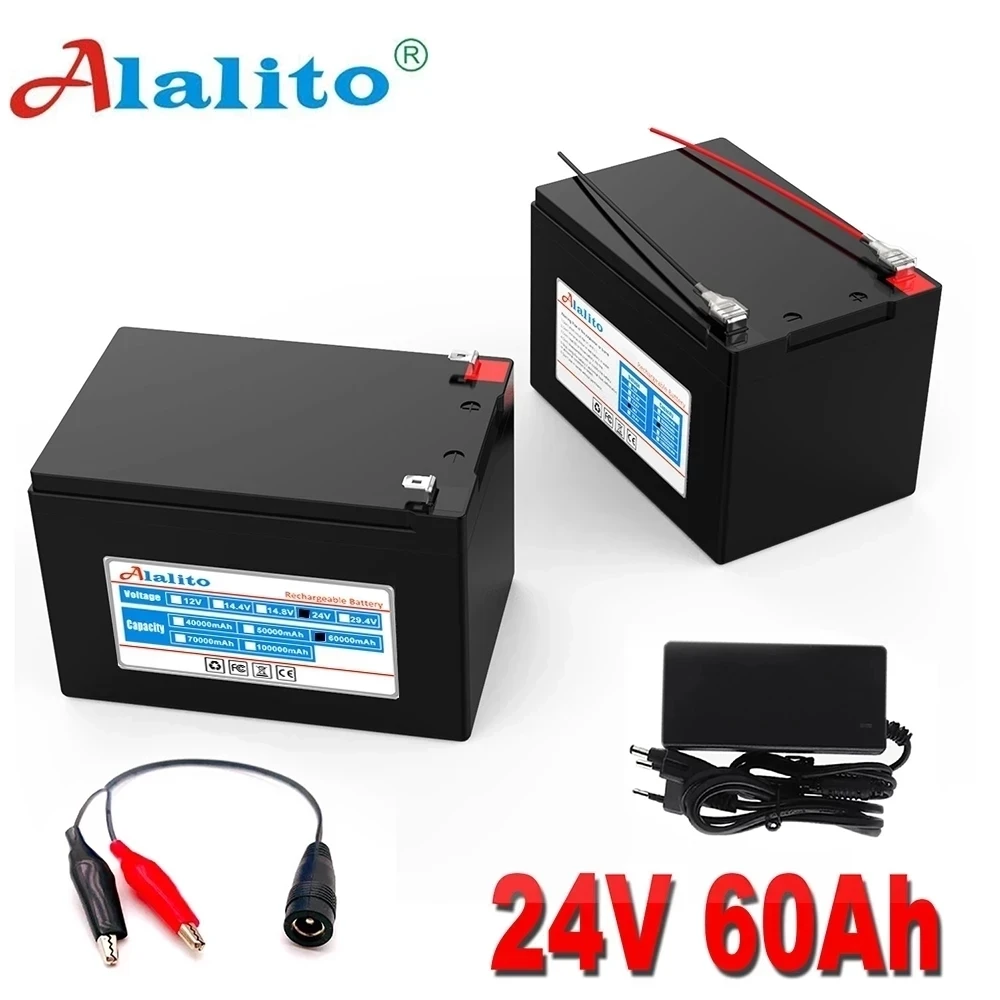 Alalito High Capacity 6s4p 24V 60Ah 18650 Battery Pack Lithium Ion Battery 25.2V 60000mAh