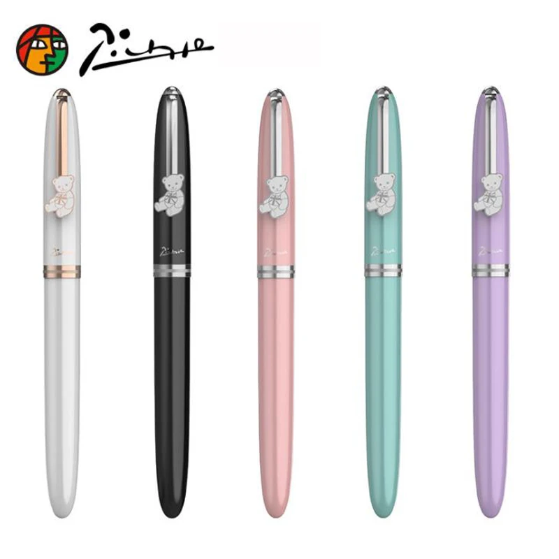 Picasso Pimio 922 Elegant Lady Style Teddy Series 0.5mm Fine Nib Fountain Pen Silver Trim Ink Pen Luxurious Writing Gift Pen Set