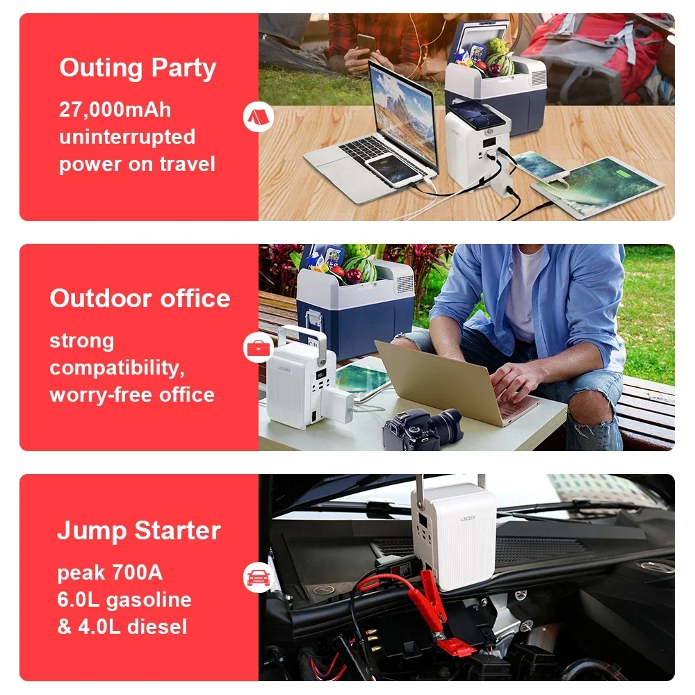100W Portable Power Station 27000mAh 99.9Wh Jump Starter Camping Power Bank Charger Car Booster Outdoor Starting Device