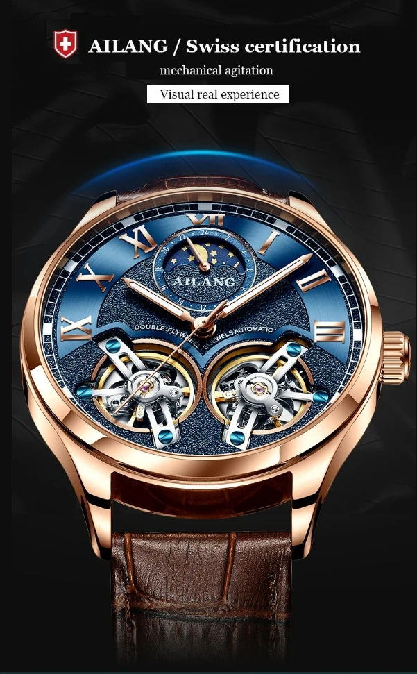 AILANG 8822 Herren Automatikuhr mit Doppel-Tourbillon, Skelett-Zifferblatt, Leuchtfunktion, wasserdicht, luxuriöse Business-Armbanduhr für Herren – Detail 1