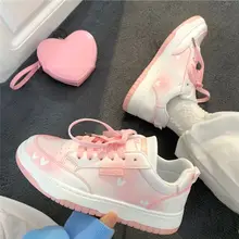  Women's Sneakers Sports Shoes New 2022 Spring Autumn Kawaii Platform Harajuku Casual Cute Pink Vulcanized Donna Flats 
