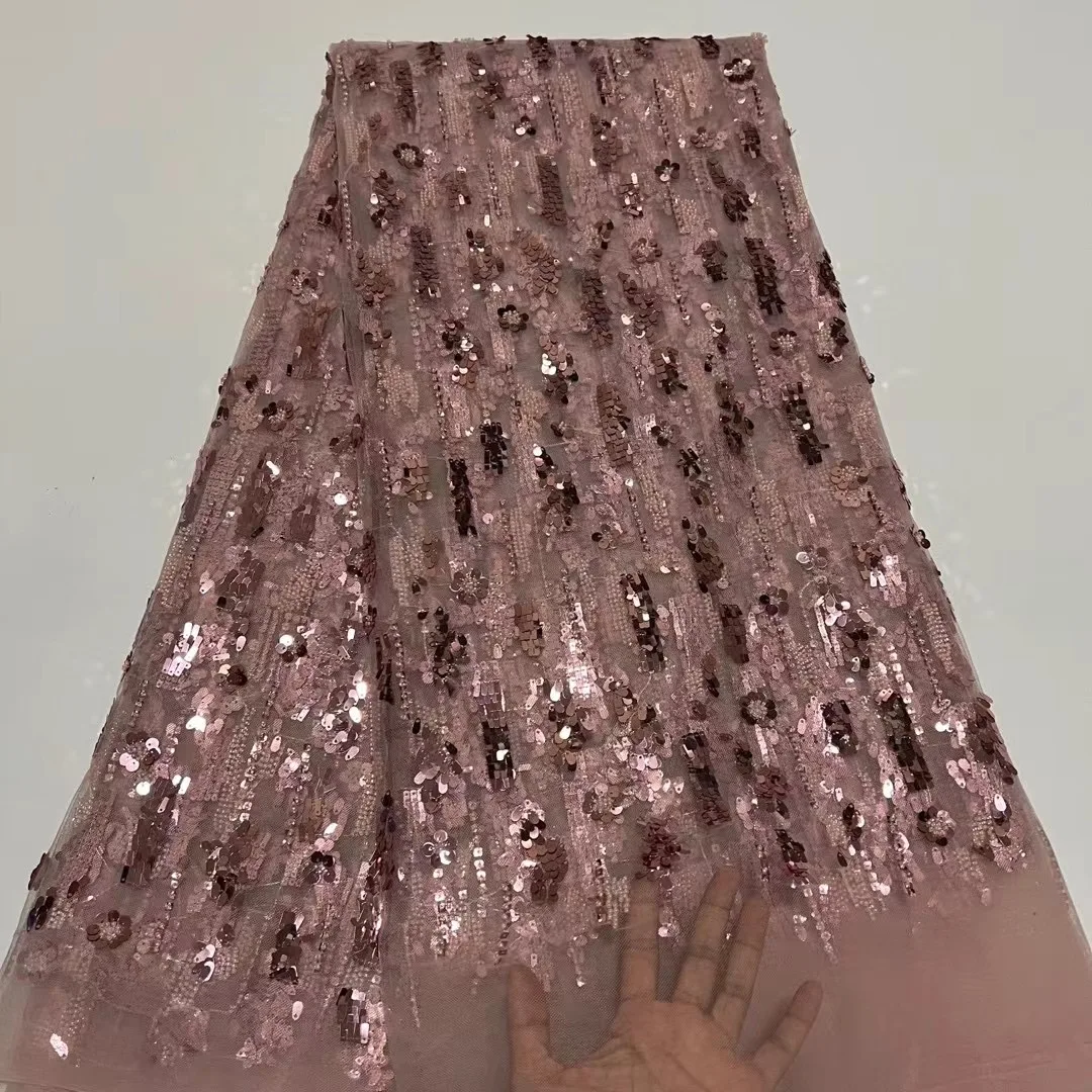 

Latest African Tulle Sequins Lace Fabric 2023 High Quality French Lxury Beaded Lace Fabric Nigerian For Wedding Sewing Material