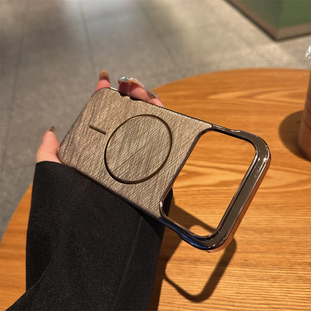 Luxury Frameless Matte Phone Case with Golden Plating and Magnetic Magsafe Wireless Charging Compatibility