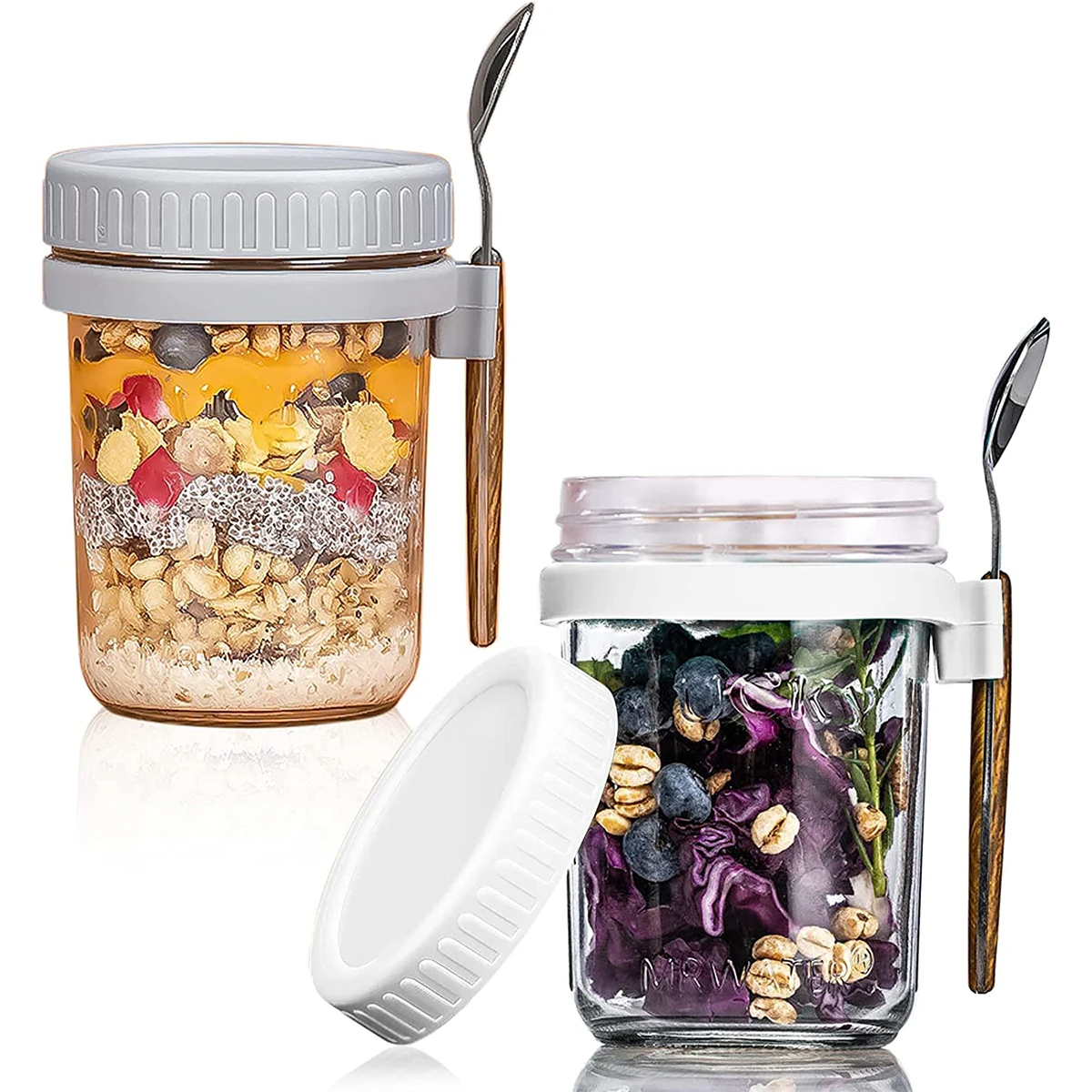 Airtight Oatmeal Jar Oatmeal Cup Overnight Oats Jars Breakfast Cup with Lid &Spoon Wide Mouth Milk Fruit Salad Food Storage Container Kitchen Gadgets