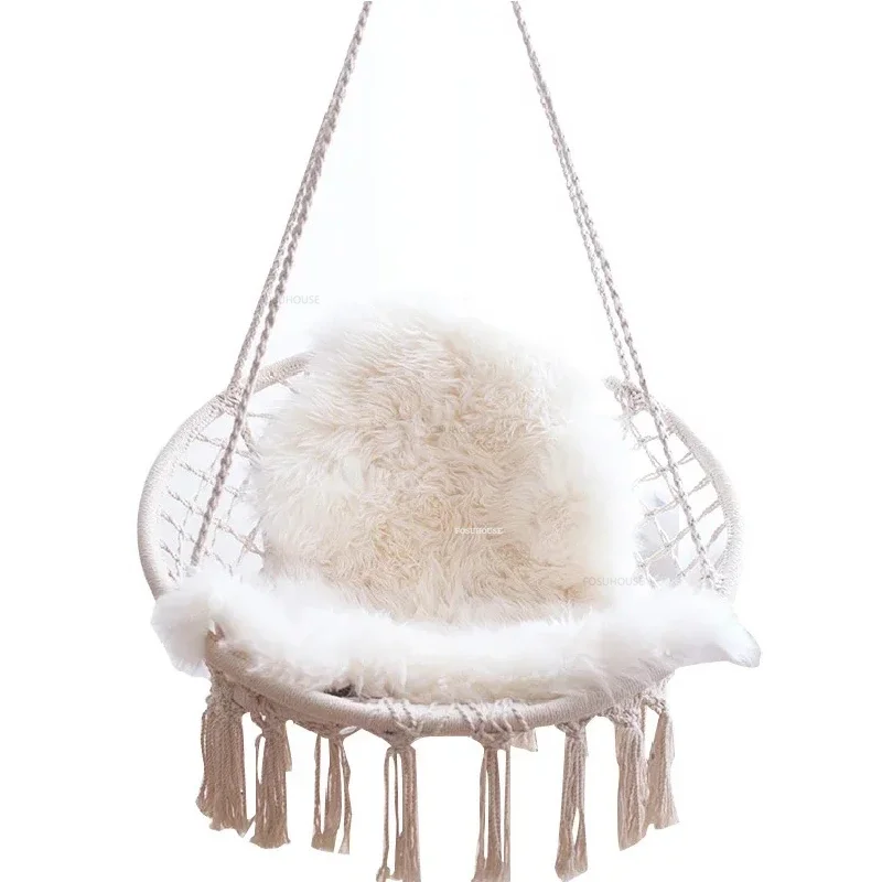 Indoor Outdoor Swings Tassel Hanging Chair Home Garden Furniture Nordic Woven Hanging Basket Balcony Designer Lazy Cradle Chair