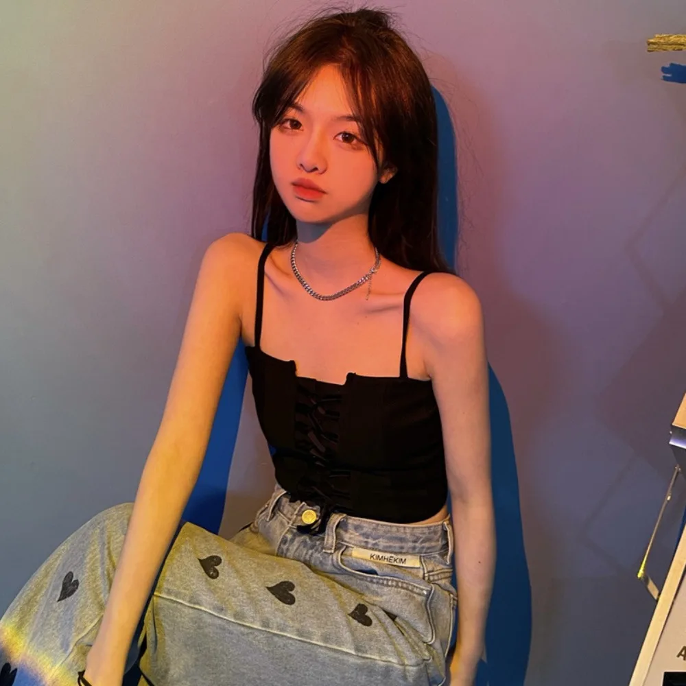 

Майка из полиэстера, новинка, укороченная майка без рукавов, облегающий жилет на бретелях