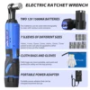 Electric Cordless Right Ratchet 3/8'' 90° Angle Wrench with LED Work Light +7pcs Sockets Set Power Ratchet Wrenches, 2 Battery 5