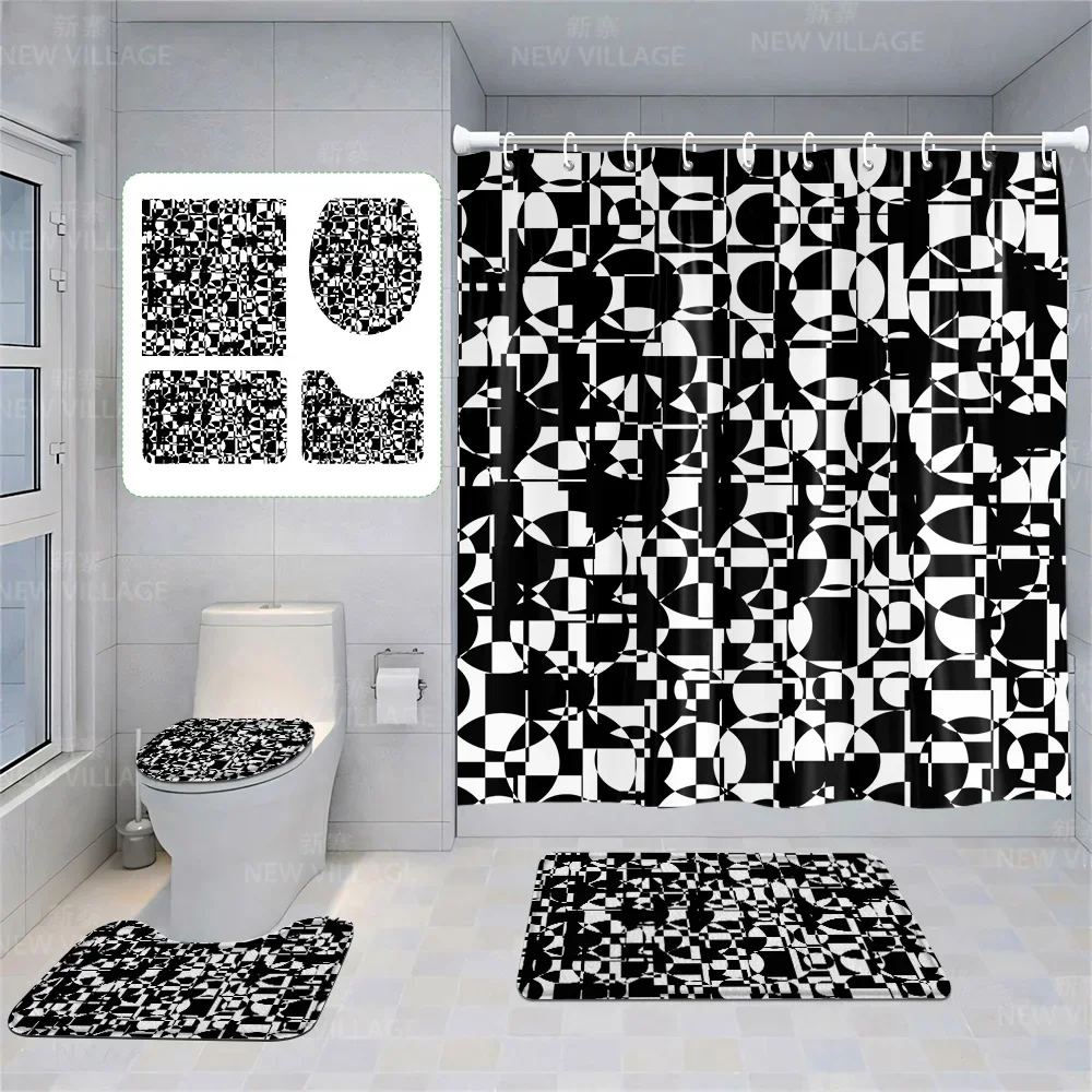 Home shower curtains bathroom Decora waterproof fabric non-slip bathmat water absorption curtain Modern geometric nordic simple 2