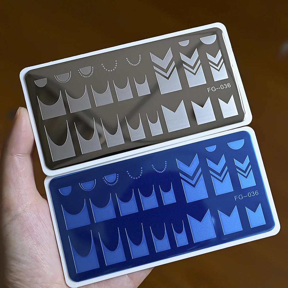 네일 스탬프 플레이트 12X6cm 네일 스탬퍼 템플릿 프렌치 라인 네일 스텐실 프렌치 팁 웨이브 줄무늬 스테인레스 스틸 DIY 매니큐어