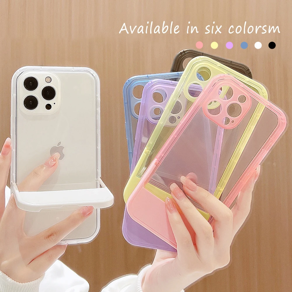 

Luxury Transparency Phone Case, For iPhone, 11, 12, 13, 14, 15, Pro Max, Plus, Pro, X, XR, XS Max, 7P, 8P, Anti-Fall Stent Cover