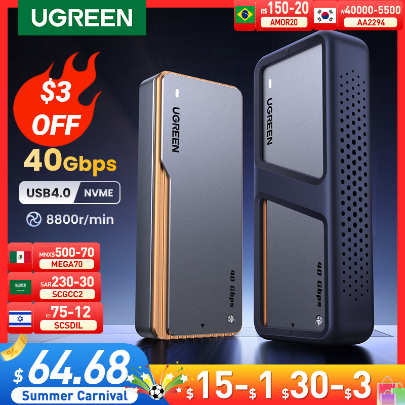 UGREEN 40Gbps NVMe SSD Case SSD Enclosure M.2 to USB4.0 Adapter for M.2 NVME PCIE Built-in Cooling Vest Aluminum Case
