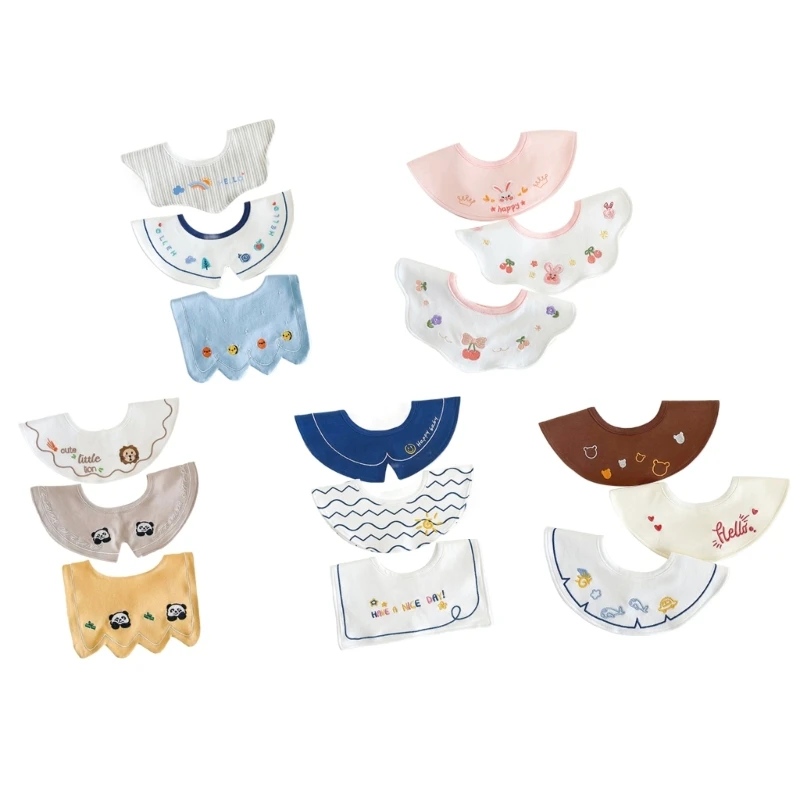 3Pcs Baby Feeding Bibs for Infant Toddlers Saliva Towel Soft Embroidery Drooling Apron Cotton Burp Cloths Baby DropShipping
