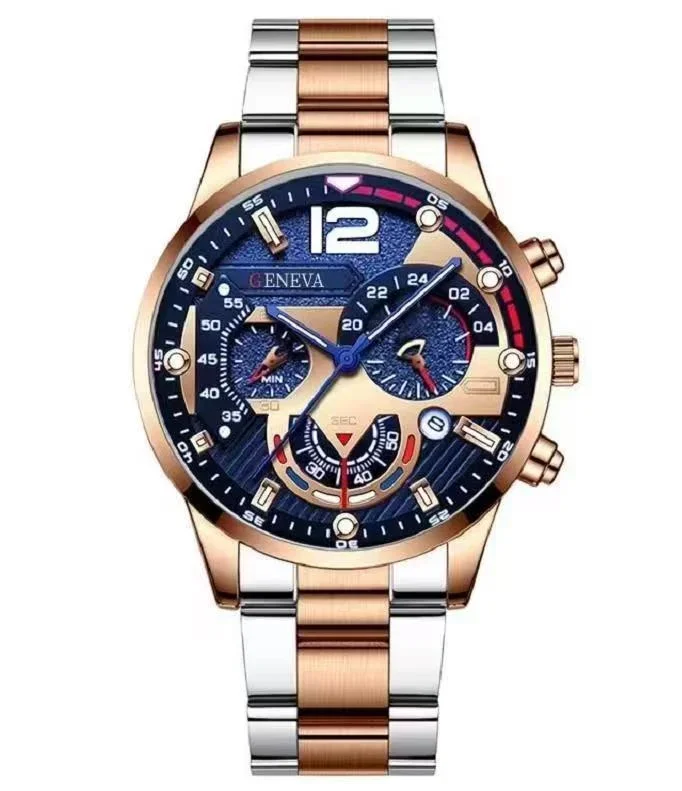 Men's Fashion Business Geneva Calendar Watch Steel Belt Wholesale Personalized Cross-border 6pcs