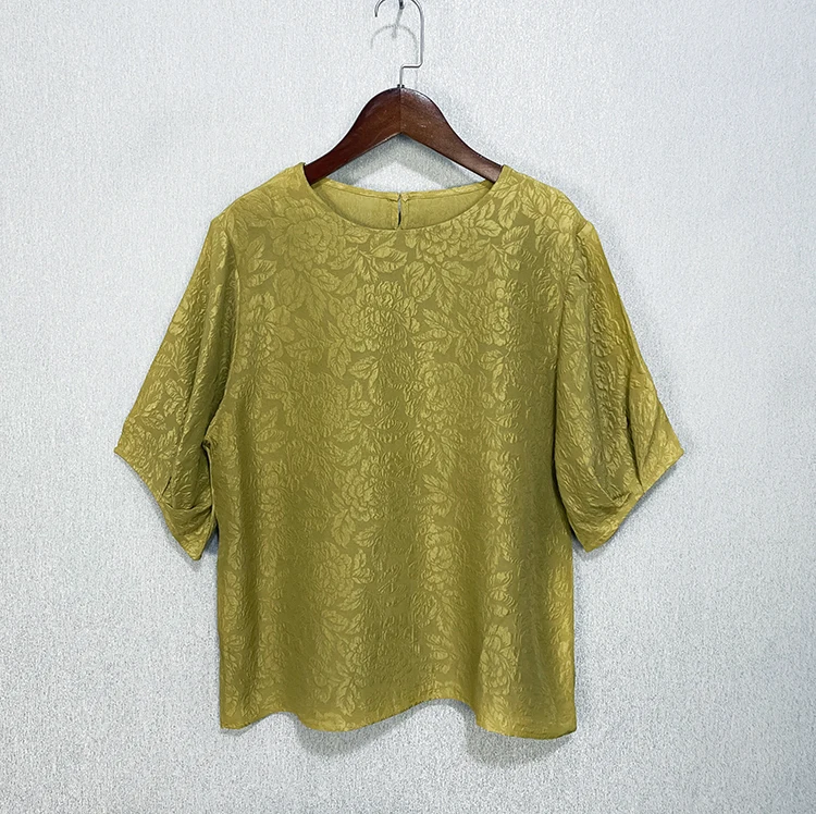 

Высококачественная трехмерная тисненая футболка из 100% шелка тутового крепа с короной свободная футболка с коротким рукавом Топ из шелка тутового шелкопряда