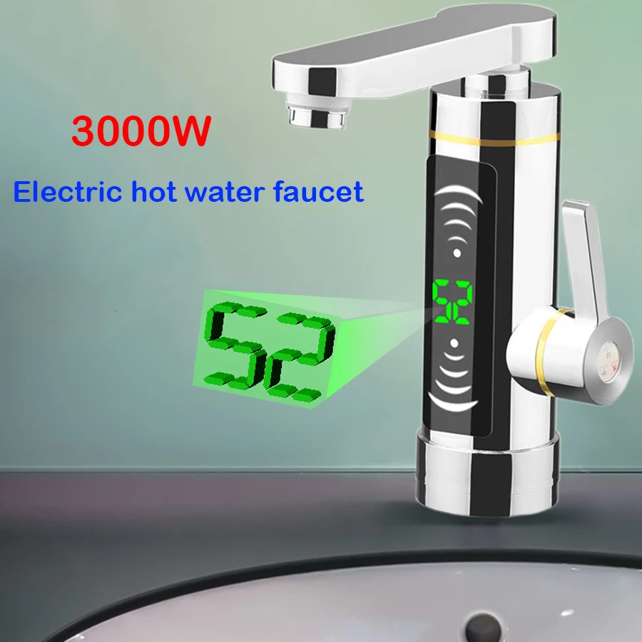 Digital Display Tankless Electric Hot Water 3000W 3 sec Instant heating Faucet Tap Water Heater Electroplating process 110V 220V