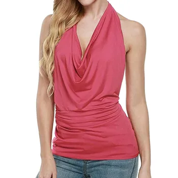 Sexy Off Shoulder Halter Tank Top Women Summer Casual Solid Color 4