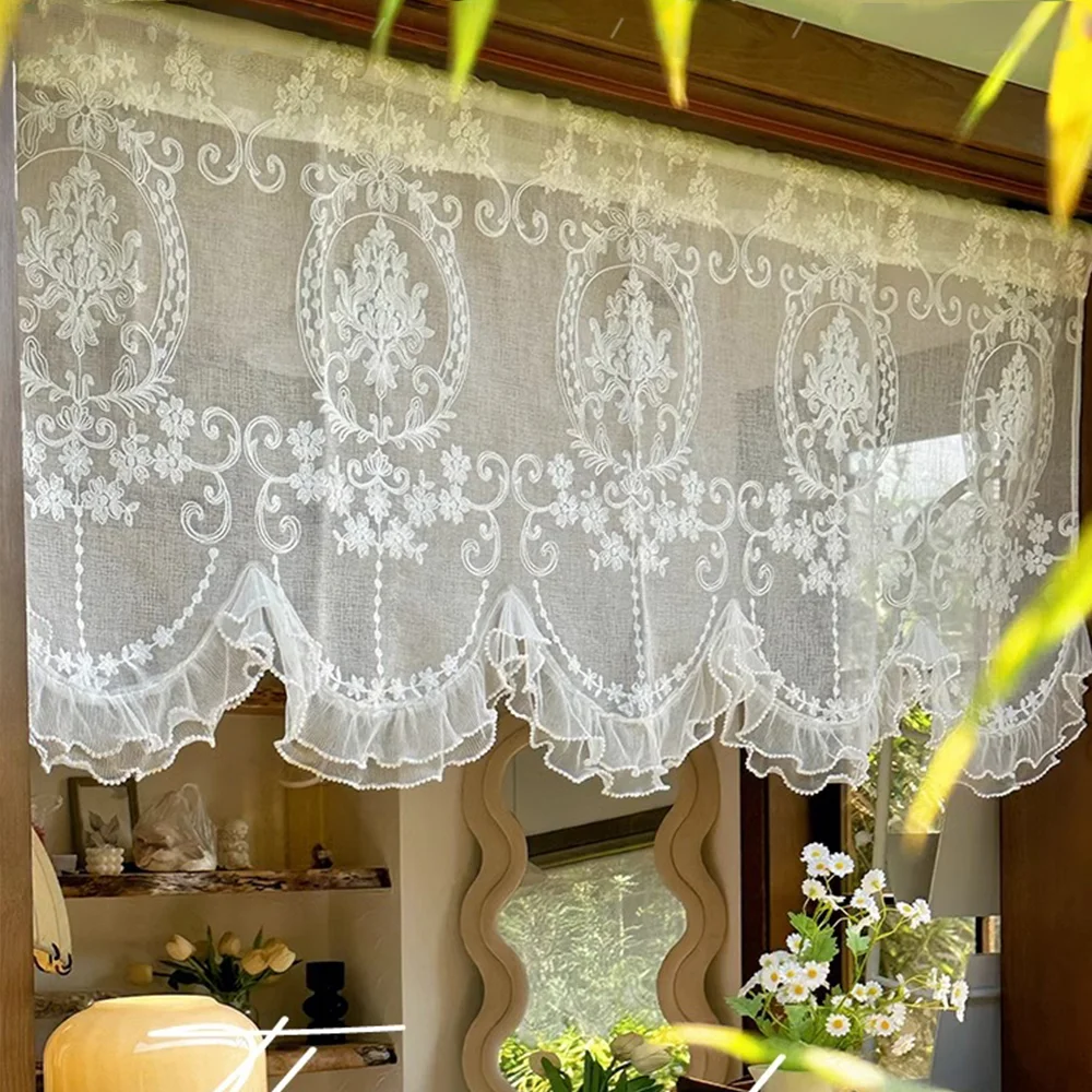Elegant White Floral Sheer Window Curtain Panel
