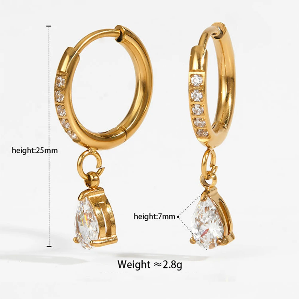 316l Stainless Steel Circle Round Hoop Earrings Heart Waterdrop Crystal Pendant Sparkling Zircon Huggie Earring Classic Jewelry
