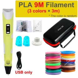 Creative 3D Printing Pen for Kids with Travel Case - Ideal DIY Gift for Birthdays and Holidays (USB add 9M PLA)
