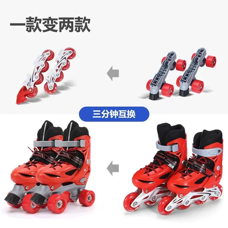 

2-in-1 Children Single/Two Row Changeable Flashing Roller Quad Skates Shoes Adjustable Slalom Inline Skating Sneakers Patines