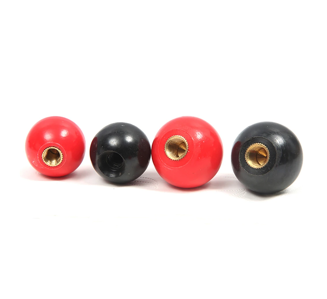 M4 M5 M6 M8 M10 M12 Black Red Copper Core Round Ball Knob Grip Handles for Furniture or Machine Tool Replacement 2Pcs