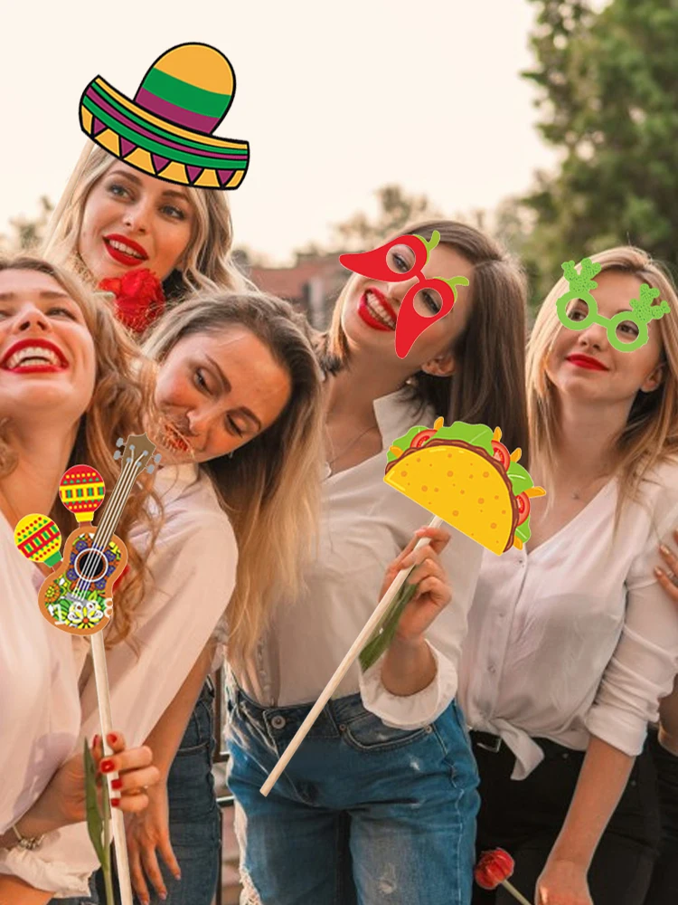 하와이 카니발 셀카, 재미있는 결혼식 멕시코 피에스타 생일 파티 장식, 풍선 표지판 졸업 사진 소품, 24 개
