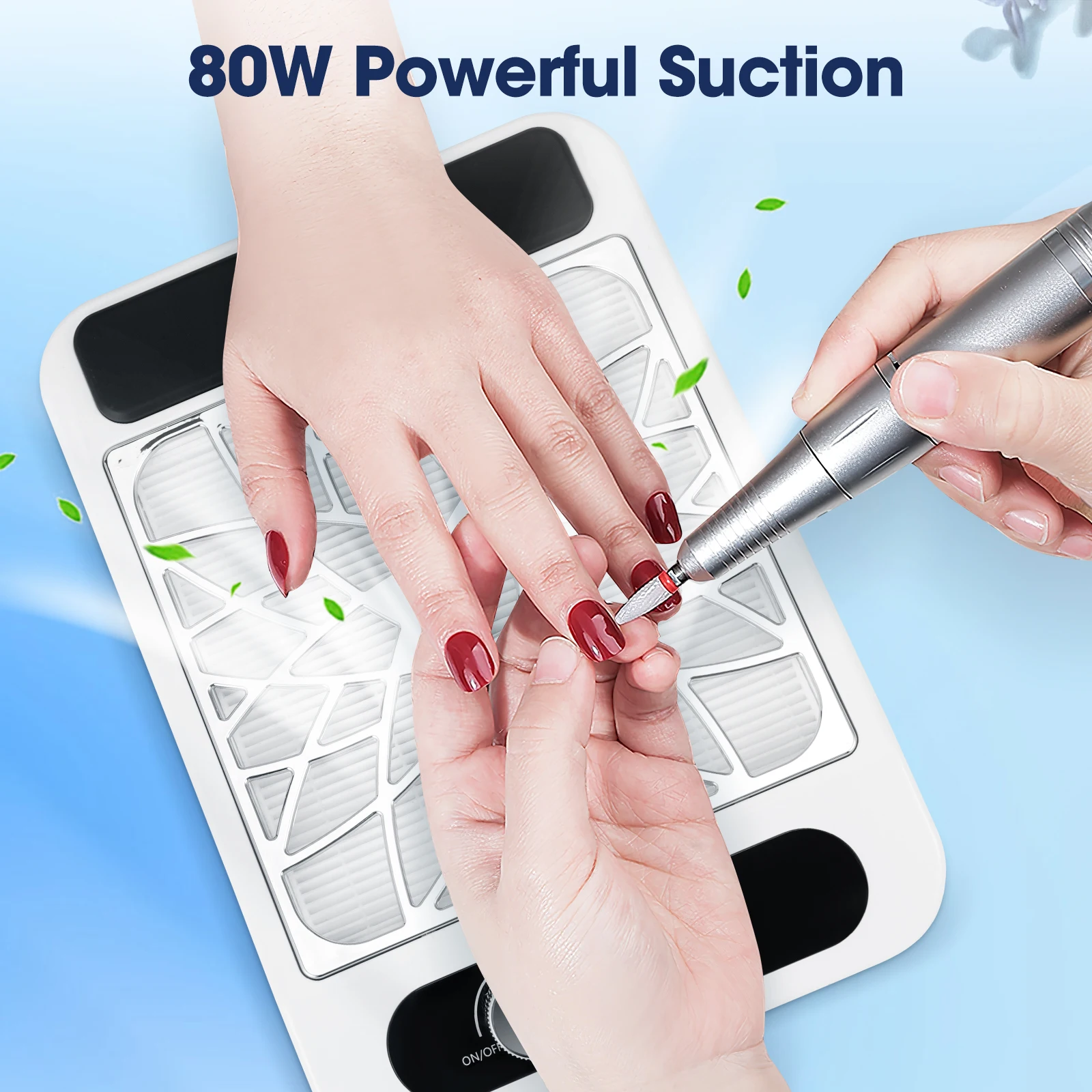 80w Professional Nail Dust Collector Acrylic Nails with 2 Reusable Filters 10-Gear Powerful Nail Vacuum Drill Duster Collector