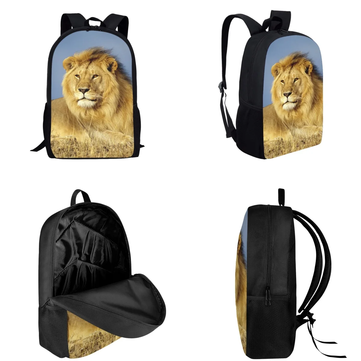 Animal Lion Print School Bag For Junior High School Student Large Boys Teenage Backpacks 17 Inch Children Bookbags Gift Birthday