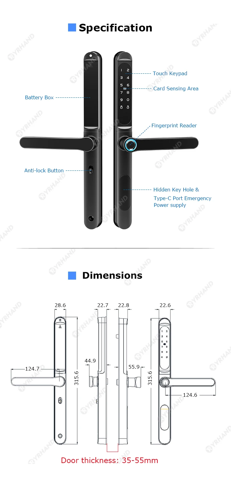 IP66 Waterproof Fingerprint TTLock Bluetooth APP RFID Card Code Keyless Electron