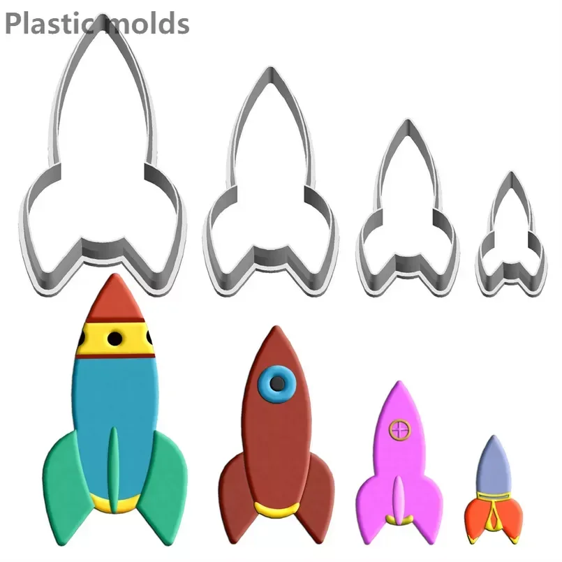 Four Specifications Cartoon Aerocraft Carrier Rocket Plastic Mold Cake Fondant Tools Cookie Sushi and Fruits Cutters