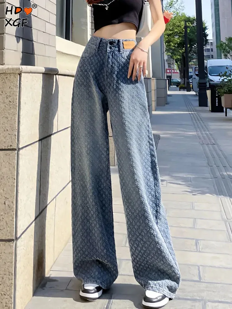 

Streetwear Y2k Stripes Plus Size Baggy Jeans Korean Fashion Women Double Buckle High Waist Straight Jeans Casual All-match Pants
