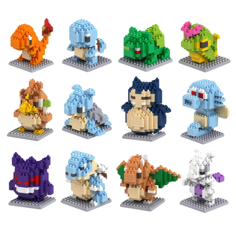 

Video Game Pokemon Cartoon Model Pikachu Charmander Bulbasaur Squirtle 4 Styles Small Building Blocks Toys Kids Gift Cuadros