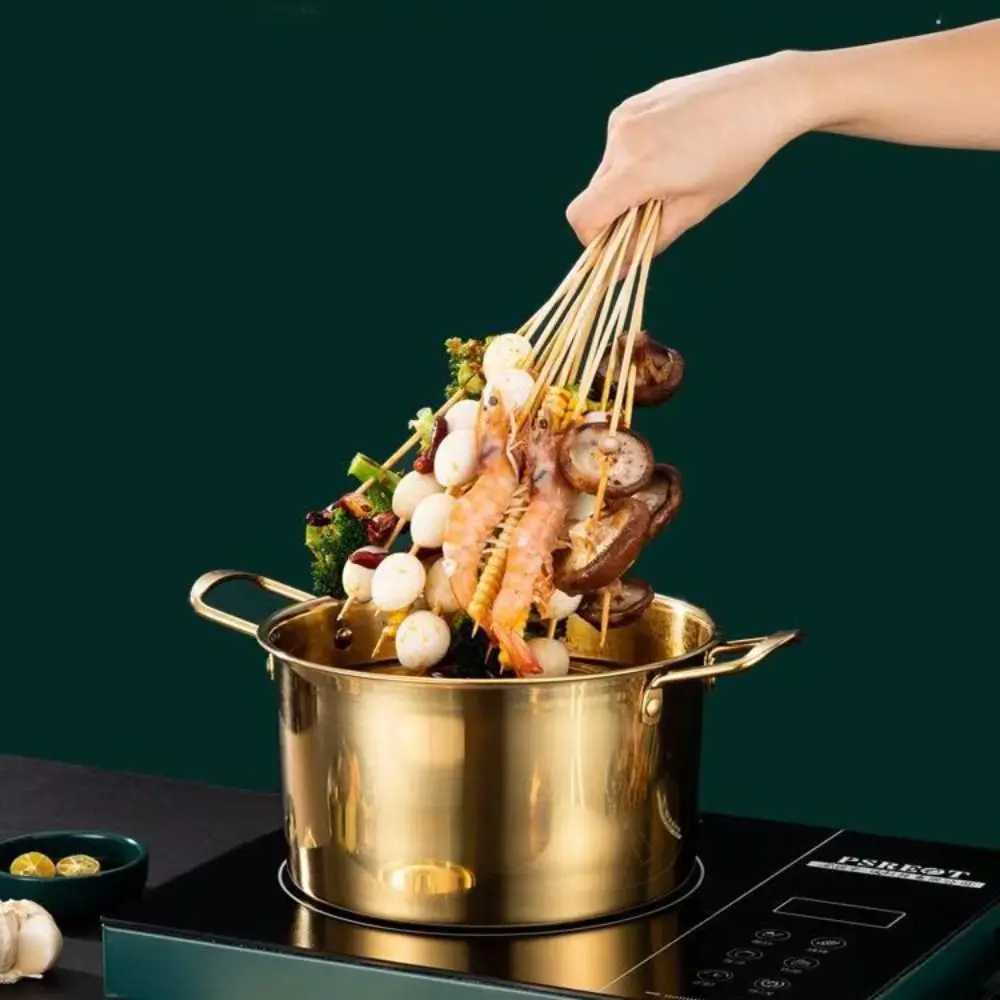 Kitchen Cookware Stainless Steel Korean Ramen Pot Deepened with Lid Stew Pot Rust Resistant Gold Soup Cooking Pot Hotpot
