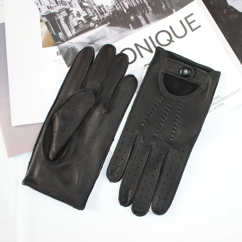 New High-Quality Men's Deerskin Gloves Thin Single Leather Unlined Touch Screen Leather Driving Gloves