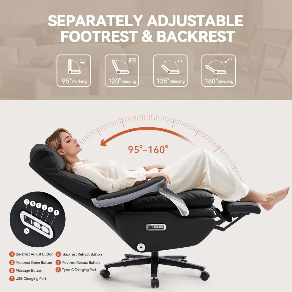 tainable Leather Electric Ergonomic Reclining Home Office Desk Chairs with Massage, Big and Tall Comfy Computer Chair 4