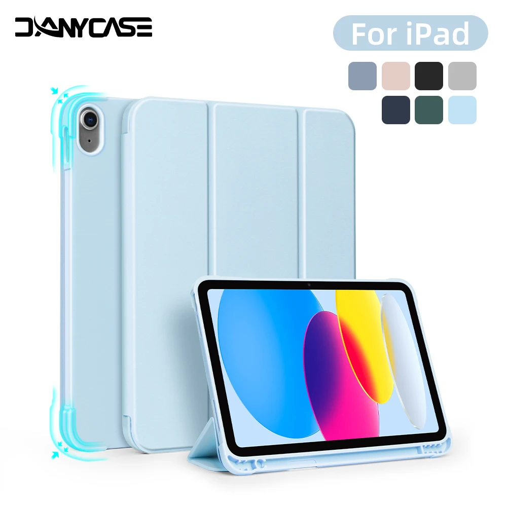 Shockproof Tablet Case with Side Pencil Holder and 3-Fold Cover