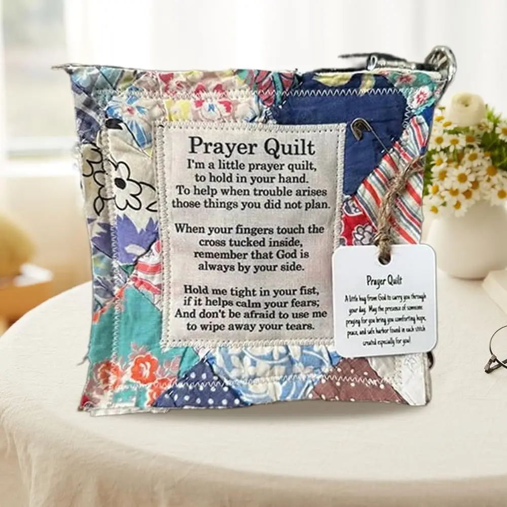 Prayer Quilt with Cross Inside Handmade Sew Individually Colorful Pocket Prayer Quilt Symbolism Poems Quilts Gifts for Christm