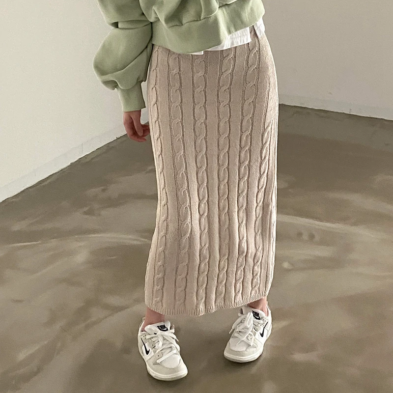 Long Skirts Winter Knits Elegant Long Knitted Skirts White Knit