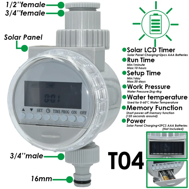 Solar & Battery Powered Water Timer Irrigation Solenoid Valve Controller Waterproof Power-saving Greenhouse Irrigation System 4