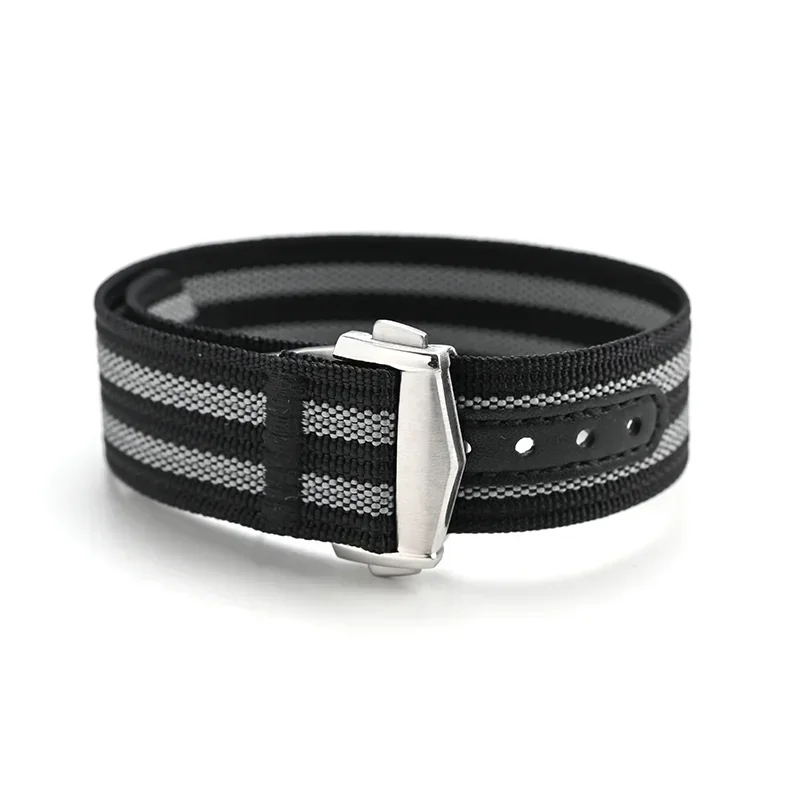 Versatile Ribbed Nylon Waterproof Watch Strap with Folding Buckle - Sporty & Stylish