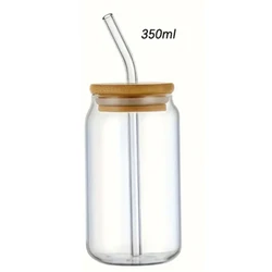 Eco-Friendly Bamboo-Lidded Glass Tumbler with Straw - Versatile Can Design for Your Favorite Beverages (350ML)