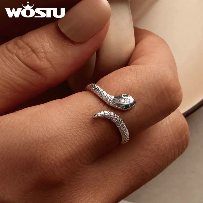 Wostu 925 Sterling Silver Aaa Cz Snake Ring Donna Apertura Regolabile Viper Finger Ring Festa Di Nozze Accessori Per Gioielli Femminili