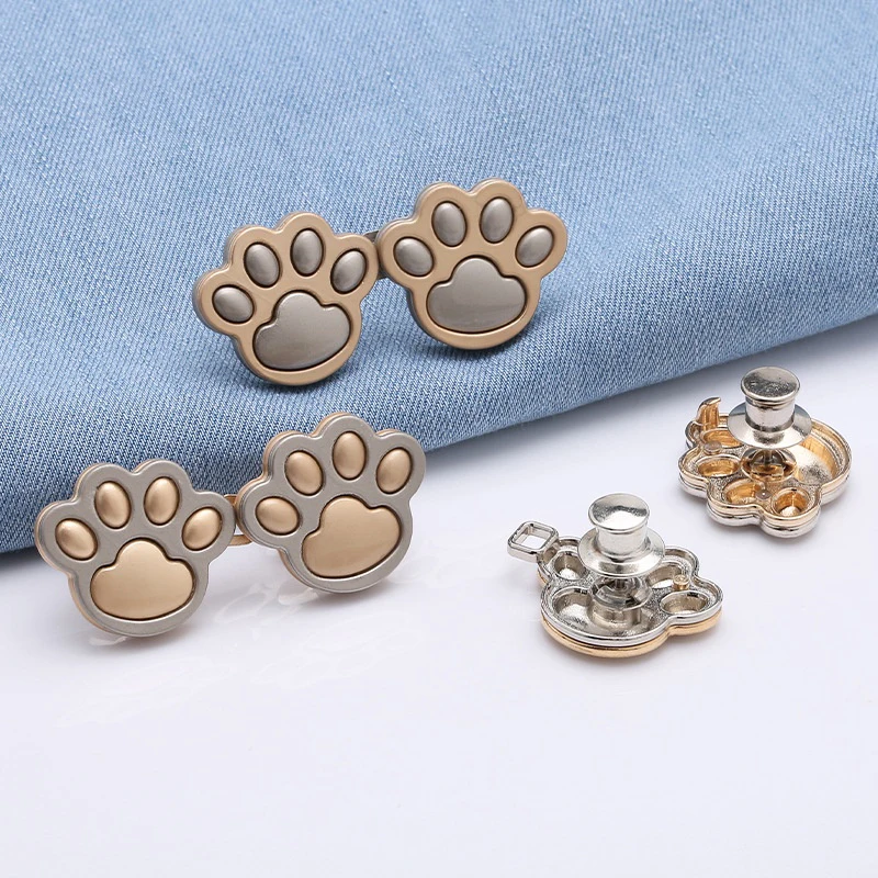 2Pcs Cat Paw Shaped Adjustable Jean Button Waist Buckle Snap Pants Buckle Extender Replacement Jeans Button Attacher Pins 4