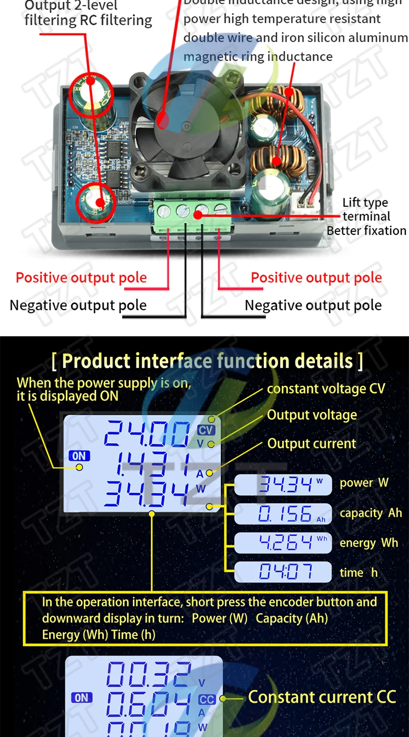 35W/80W DC DC Buck Boost Converter CC CV Einstellbare DC Spannungsregler Netzteil Step Down Stabilisiertes Modul 6-36V 5-30V – Detail 11