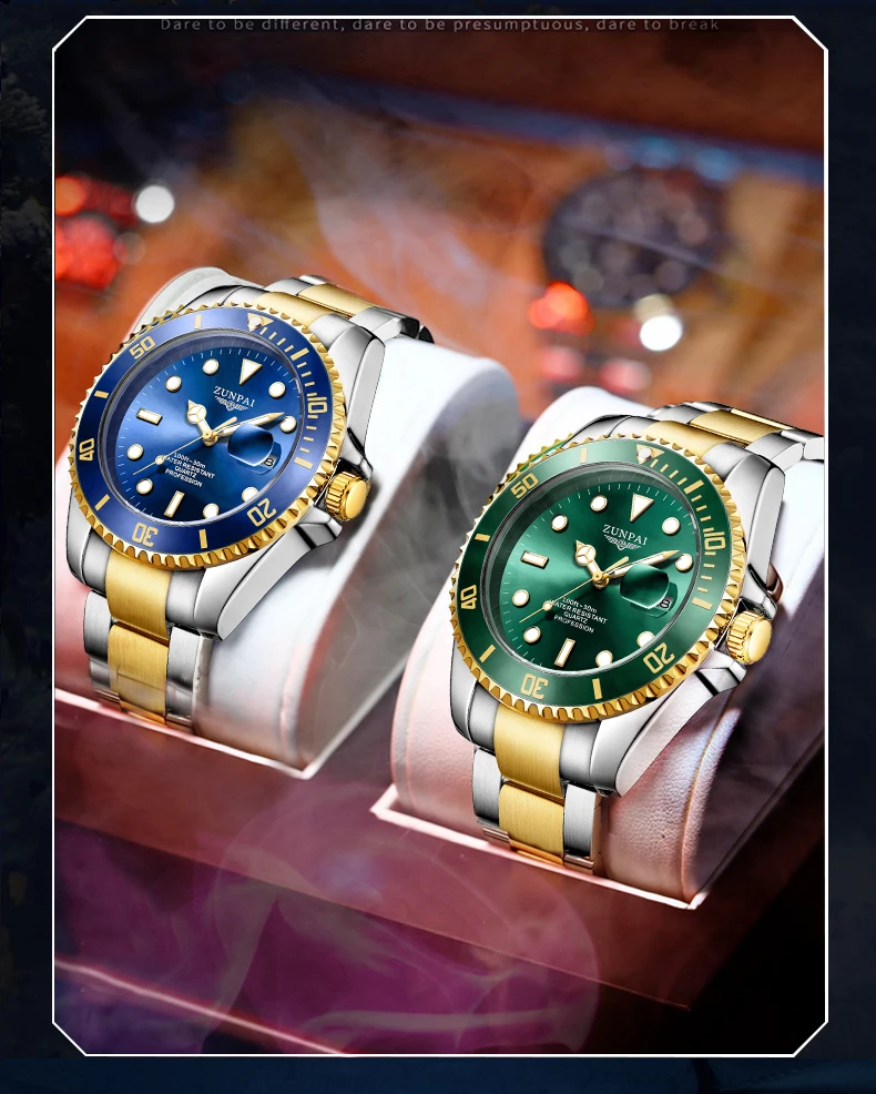 100%Original ZUNPAI Watch for Men's Waterproof Sports Stainless Steel Diving Wristwatches Golden 2022New Fashion Luxury TOPBrand