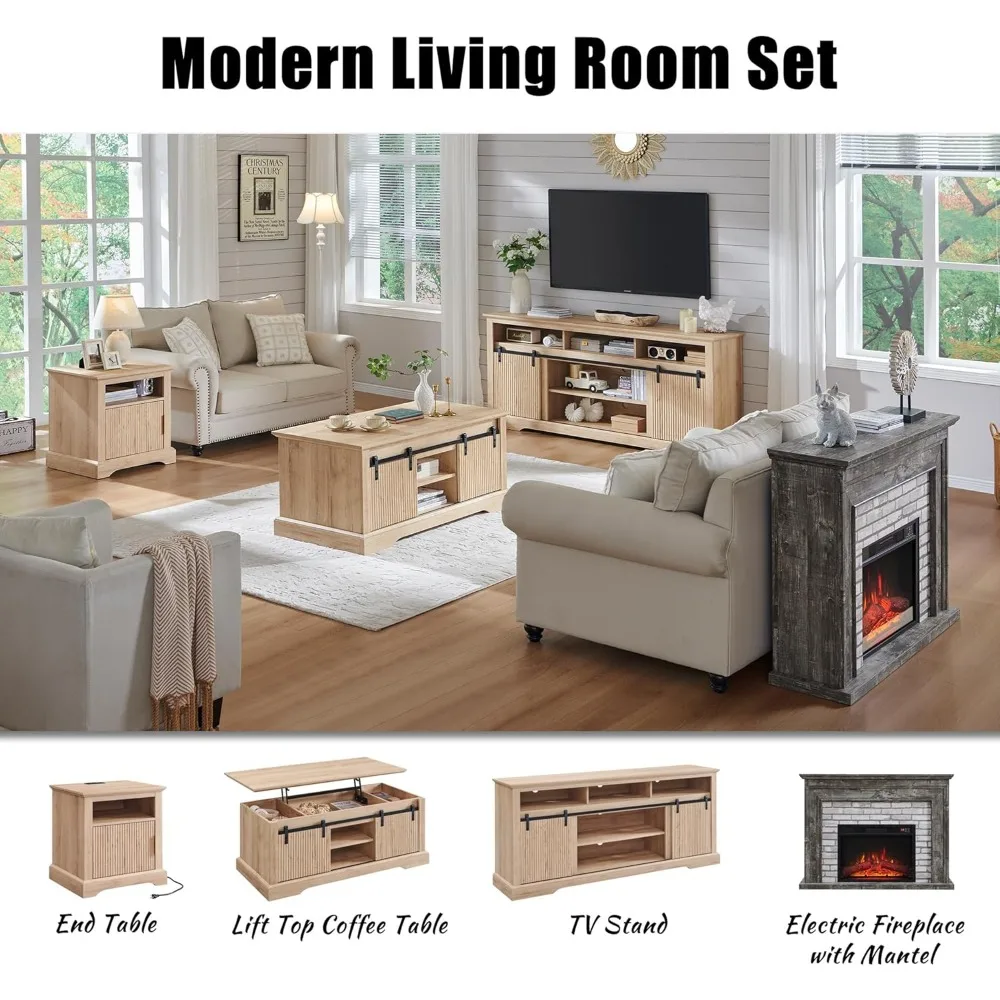 45" Flip Top Electric Fireplace with Mantel, Electric Fireplace Heater, TV Stand with Freestanding Electric Fireplace, Remote 6