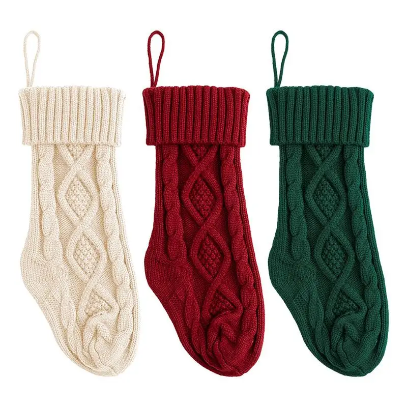 

1PC Knitted Christmas Stockings Decoration Christmas Gift Bag Fireplace Decoration Santa Elk Socks Xmas Lovely Bags Dropshipping